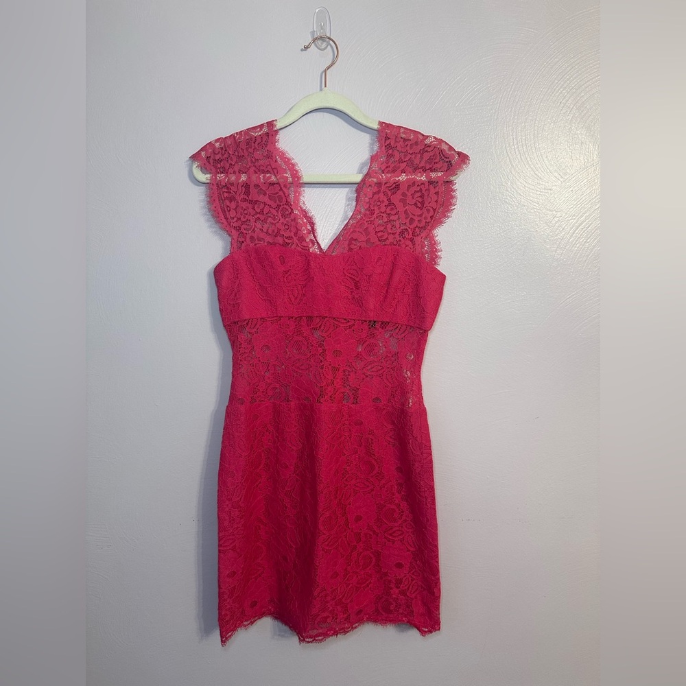 BCBG Maxazria Lace Devom Cocktail Dress Begonia Pink Size 0